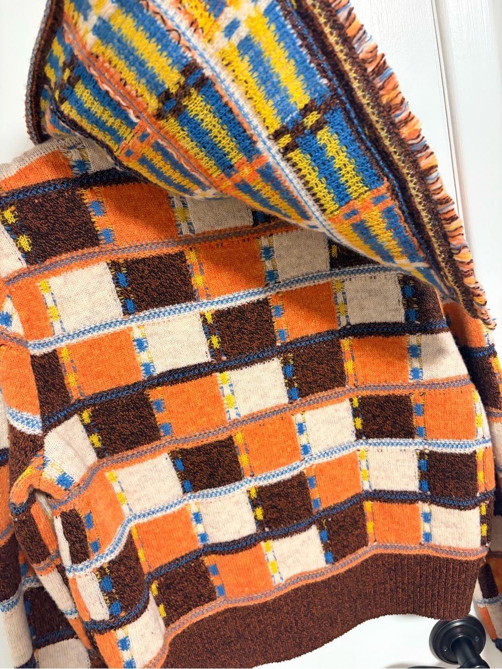 CHANEL Orange Brown Cream Patchwork Hooded Cardigan Sweater - Picture 5 of 5